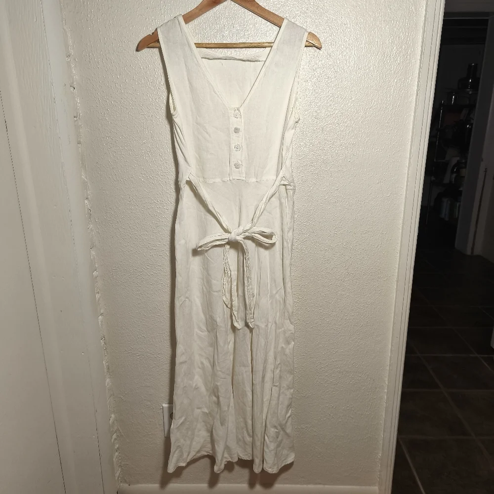Vintage Barbara Lesser 100% Linen Midi Maxi Slip A-Line Dress sz S USA Ivory